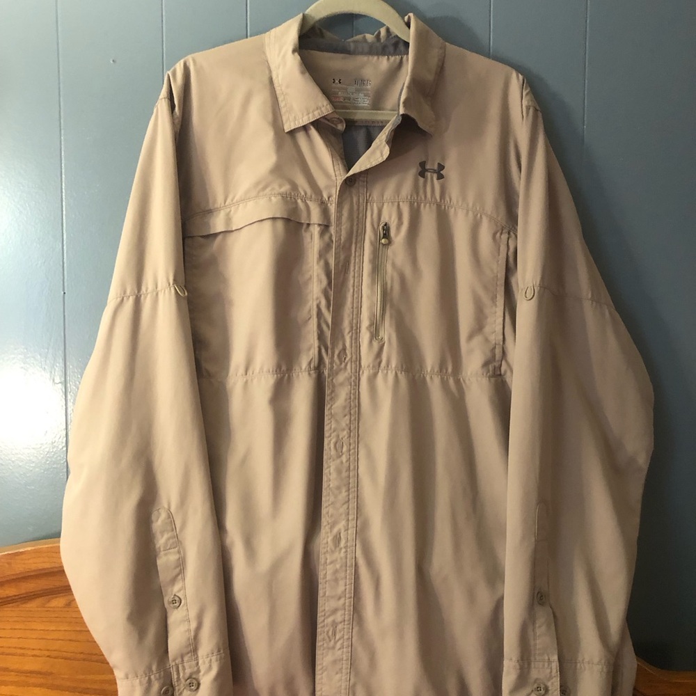 Under Armour Men's Tan Button Down Shirt Heatgear